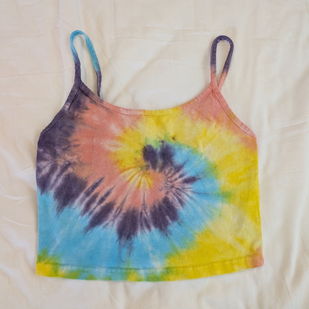 Colorful Crop Tie-Dye Women's Tank Top Camisole Spaghetti Strap S M